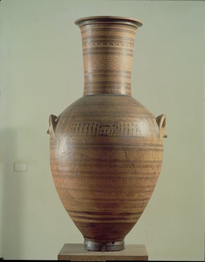 The Dipylon Amphora, funerary urn in the geometric style from the Kerameikos Necropolis, Athens, c.750 BC by Greek